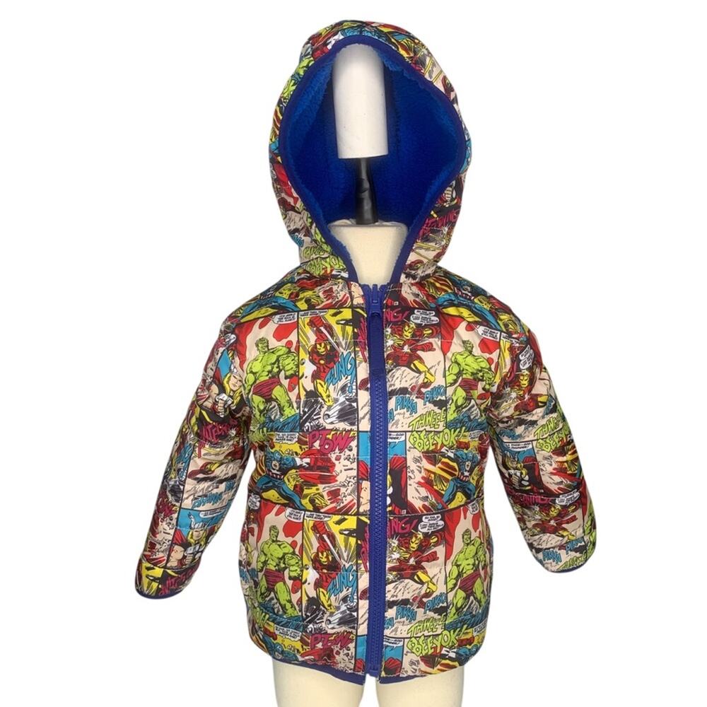 Marvel Reversible Hoodie Jacket Avenger Print Two Tones Blue Front Pockets Sz 2T